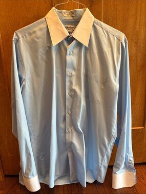 Italian Berlioni Light Blue Dress Shirt White Contrast Collar and Cuffs sz L